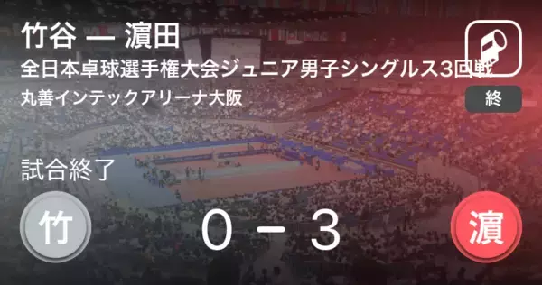 【全日本卓球選手権大会ジュニア男子シングルス3回戦】濵田が竹谷にストレート勝ち