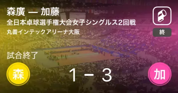 【全日本卓球選手権大会女子シングルス2回戦】加藤が森廣を破る