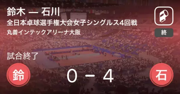 「【全日本卓球選手権大会女子シングルス4回戦】石川が鈴木にストレート勝ち」の画像