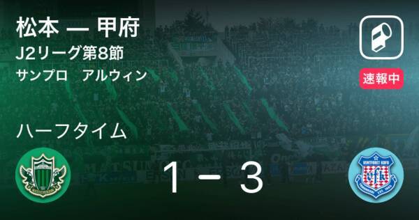 速報中 松本vs甲府は 甲府が2点リードで前半を折り返す 21年4月17日 エキサイトニュース