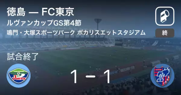 「【ルヴァンカップGS第4節】徳島はリードを守りきれず、FC東京と引き分け」の画像