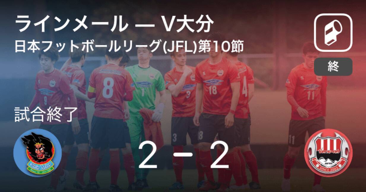 日本フットボールリーグ Jfl 第10節 ラインメールはv大分に追い付くも 引き分け 21年5月30日 エキサイトニュース