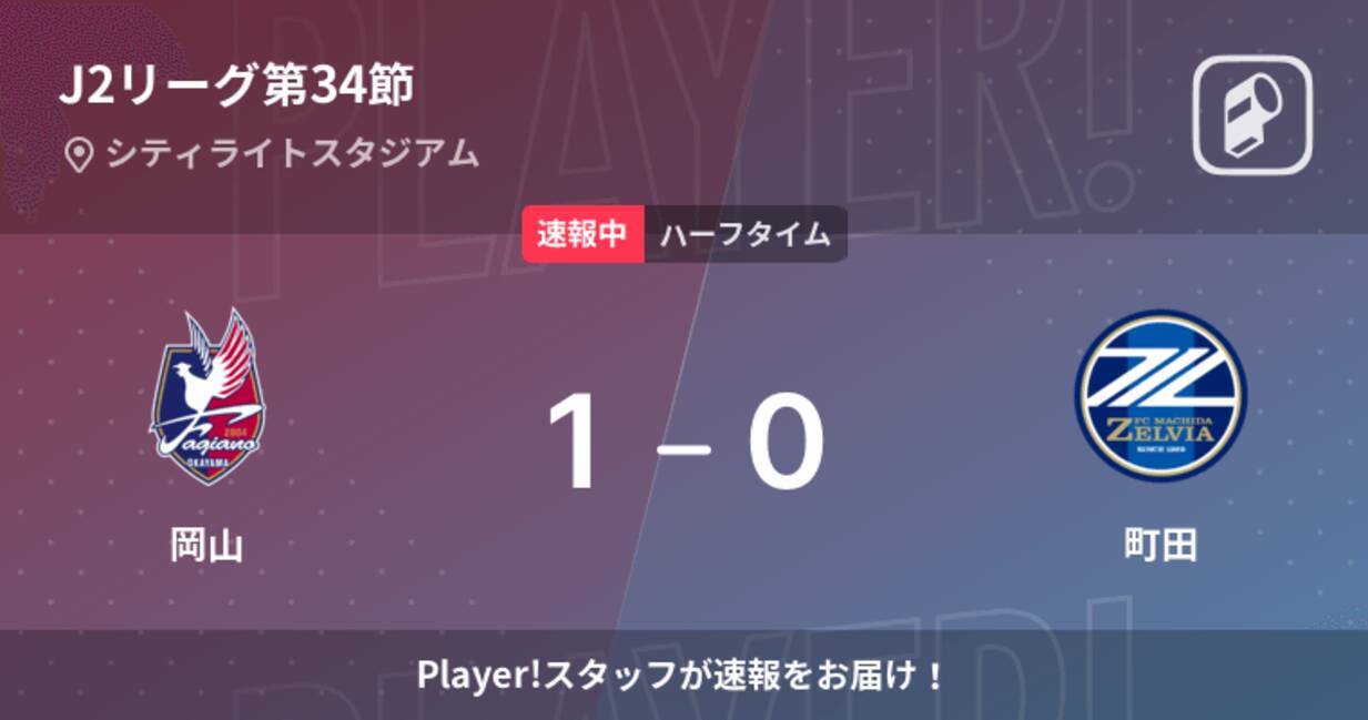 速報中 岡山vs町田は 岡山が1点リードで前半を折り返す 22年9月4日 エキサイトニュース