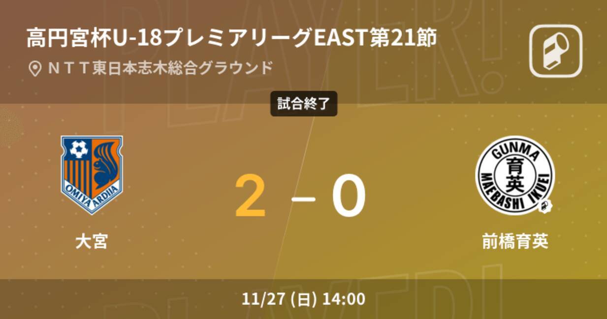 高円宮杯u 18プレミアリーグeast第21節 大宮が前橋育英から逃げ切り勝利 22年11月27日 エキサイトニュース