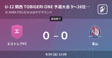 【U-12 関西 TOBIGERI ONE 予選大会9位〜16位決定戦】エストレアFCは富山とスコアレスドロー