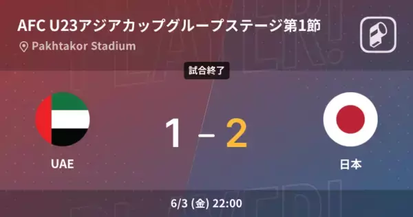 【AFC U23アジアカップグループステージ第1節】日本がUAEとの攻防の末、勝利を掴み取る