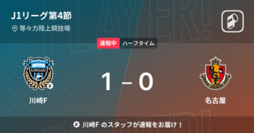 【速報中】川崎Fvs名古屋は、川崎Fが1点リードで前半を折り返す