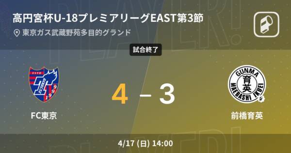 高円宮杯u 18プレミアリーグeast第3節 Fc東京が前橋育英から逆転勝利 22年4月17日 エキサイトニュース