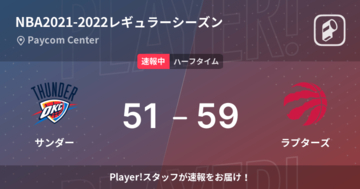 【速報中】サンダーvsラプターズは、ラプターズが8点リードで前半を折り返す