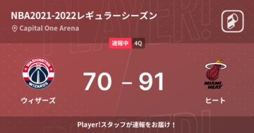 【速報中】3Q終了しヒートがウィザーズに21点リード