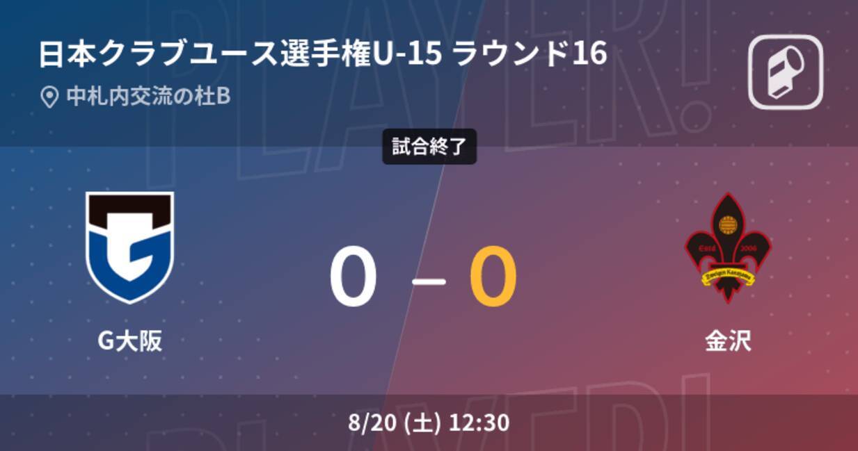 日本クラブユースサッカー選手権大会u 15ラウンド16 金沢がg大阪をpk戦で制す 22年8月日 エキサイトニュース