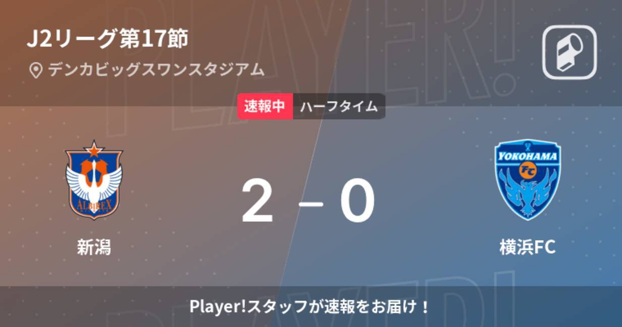 速報中 新潟vs横浜fcは 新潟が2点リードで前半を折り返す 22年5月21日 エキサイトニュース