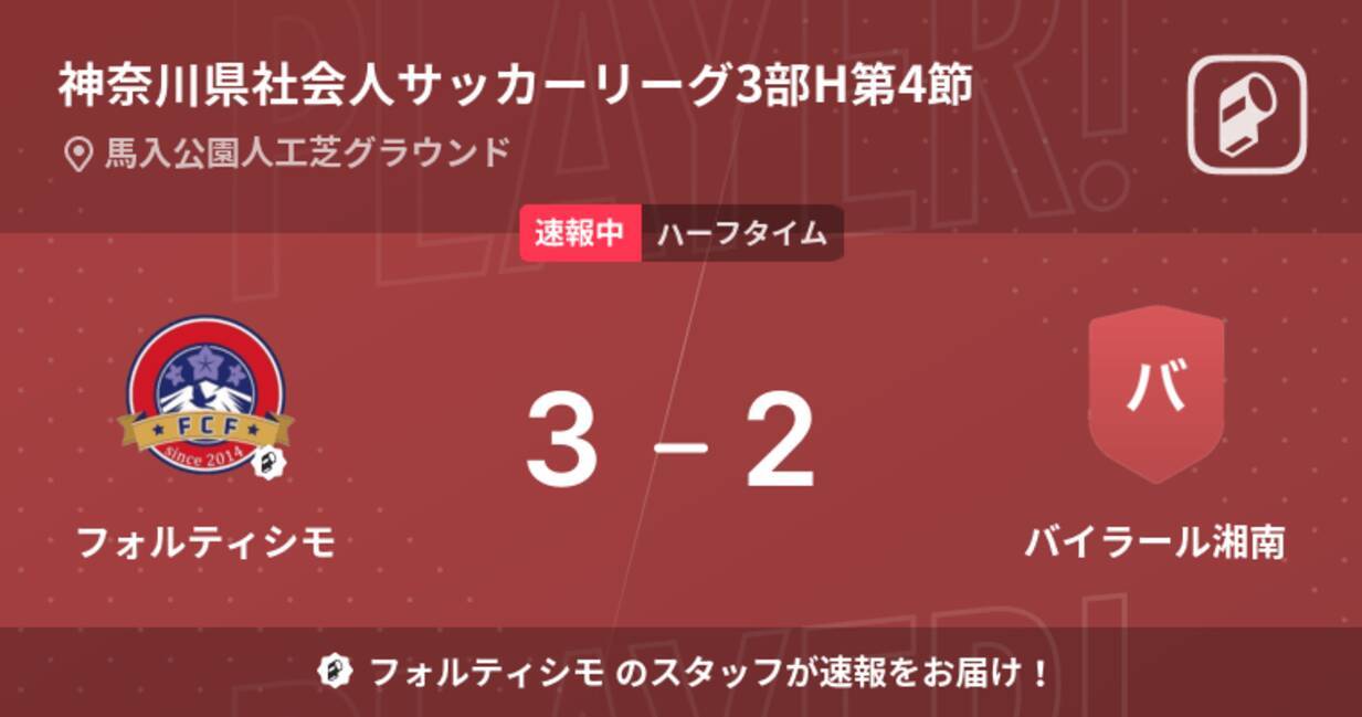 速報中 フォルティシモvsバイラール湘南は フォルティシモが1点リードで前半を折り返す 22年6月19日 エキサイトニュース