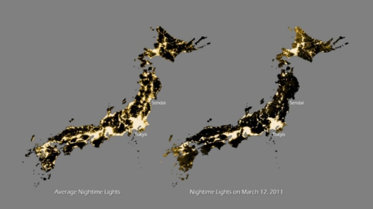 東北から光消えた 震災前後の日本列島 夜景 の衛星写真 11年4月6日 エキサイトニュース