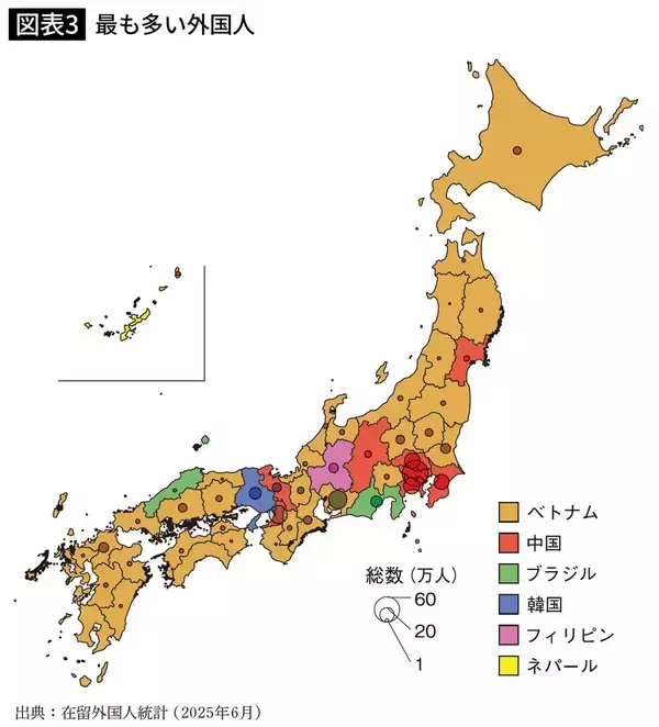 「中国でも韓国でもフィリピンでもない…47都道府県のうち34道県で｢最も多い外国人1位｣を独占している国の名前」の画像