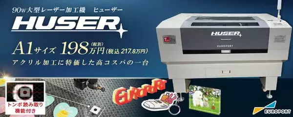 アクリル加工業者必見　A1サイズ×90W高出力×CCDカメラ付き　198万円(税別)の圧倒的低価格の最新大型レーザー加工機「HUSER」を7月19日(火)発売開始