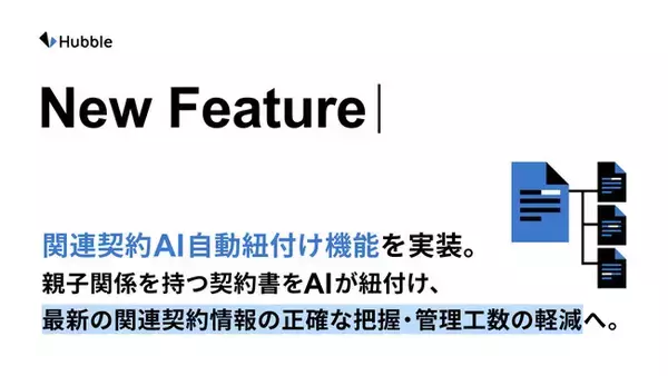 Hubble、「関連契約AI自動紐付け」機能を実装。　親子関係を持つ契約書をAIが紐付け、最新の関連契約情報の正確な把握・管理工数の軽減へ。
