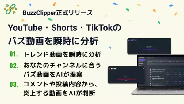 【バズ動画リサーチを数日から“数秒”へ】YouTube・TikTokトレンド解析SaaS『BuzzClipper』正式リリース。AIが“参考にできるバズ企画”を自動提案