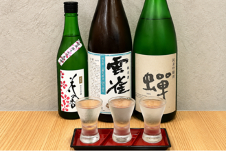 1年熟成の「蝉」も入った熊本の銘酒3種を飲み比べる、日本酒フェアを大阪・本町で開催｜すし酒場 にほんいち 本町店