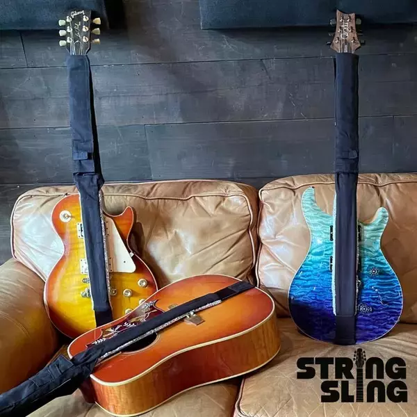 米国発・ギターと演奏者のどちらも守るギターストラップ【String Sling（ストリング スリング）】が日本進出！