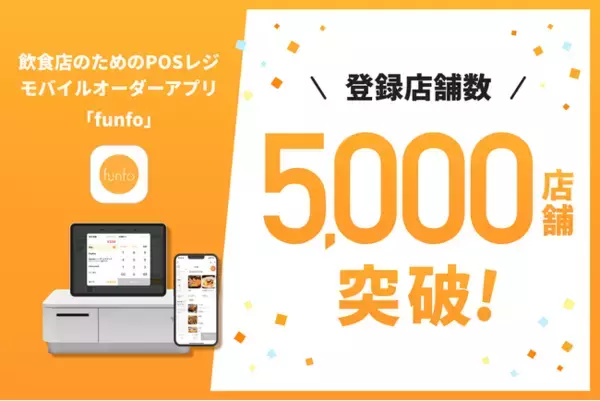 「飲食店向けPOSレジ＋モバイルオーダーアプリ「funfo」、登録店舗数5,000を突破」の画像