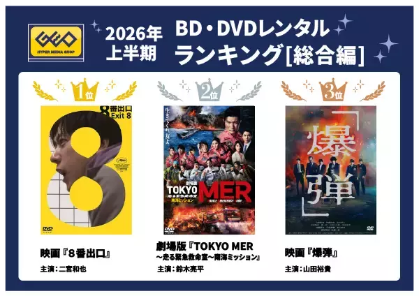 【2026年上半期】ゲオ BD・DVDレンタルランキング　レンタル映像総合1位は「映画『８番出口』」