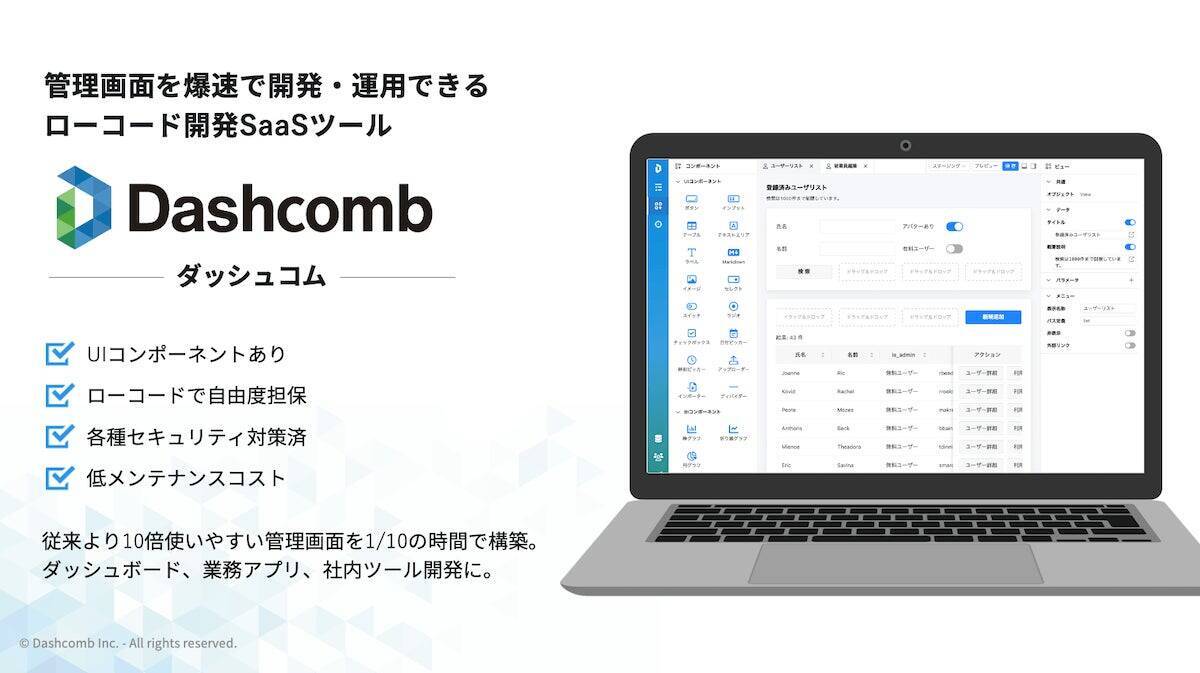 管理画面を低コストで瞬時に開発、運用可能にする利便性の高いローコードツール『ダッシュコム』。日本企業をターゲットにする企業戦略に迫る。