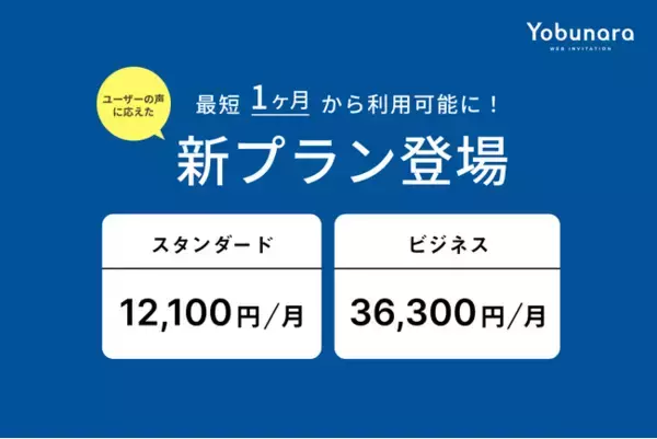WEB招待状Yobunara、プランが1ヶ月から利用可能に！ユーザーの声に応えた、より使いやすいプランにリニューアル