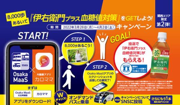 関西在住の方必見 アプリdlとウォーキングで伊右衛門プラスが貰える Osaka Metro ローソン カロママが期間限定キャンペーン第2弾を開催 22年3月22日 エキサイトニュース