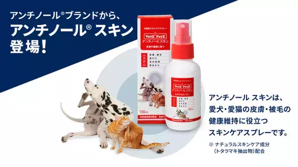 動物病院取扱いNo.1 *のペット用サプリメント「アンチノール(R)」ブランドから犬猫用のスキンケアスプレー「アンチノール(R)︎ スキン」が新登場