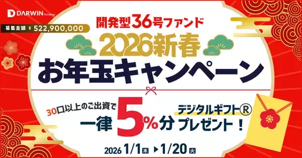 ＜再募集＞不動産投資型クラファン【DARWIN funding】開発型36号ファンドを2026年1月1日（木）9時より募集開始いたします！！