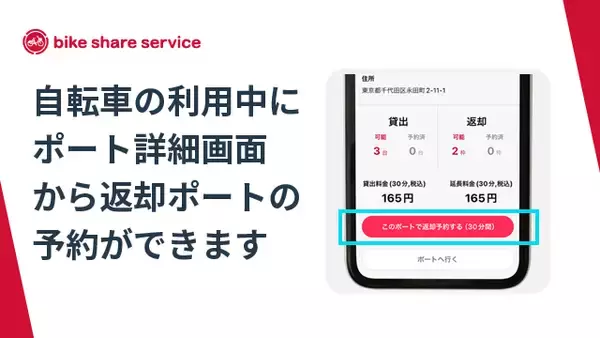「バイクシェアサービスが新機能「返却ポート予約」をリリース」の画像