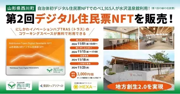 新たな特典で山形県西川町デジタル住民票NFT販売を実施！