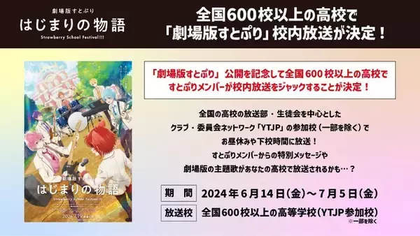 『劇場版すとぷり はじまりの物語～Strawberry School Festival!!!～』全国の高校校内放送の実施が決定！作品を彩る制作スタッフ＆追加キャスト情報を解禁！
