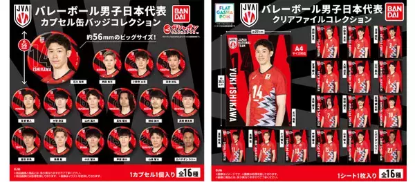バレーボール男子日本代表選手のビジュアルを使用した缶バッジとクリアファイルがガシャポン(R)に初登場！