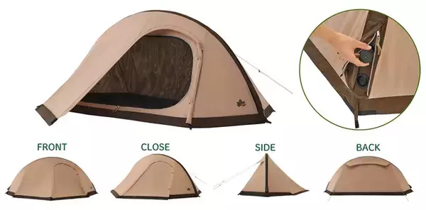 スイッチ押すだけ90秒の超簡単＆時短設営！空気自動注入&停止機能の電動ポンプ内蔵式エアテント「Tradcanvas オートエアマジックドーム DUO」新発売！