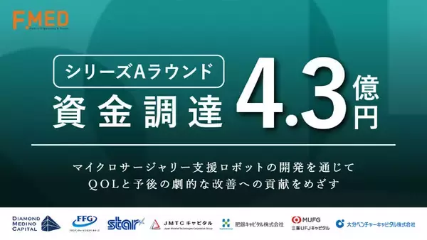 Ｆ．ＭＥＤ、シリーズAラウンドで4.3億円の資金を調達。マイクロサージャリー支援ロボットの医療機器承認取得に向けた開発や試験を加速へ。