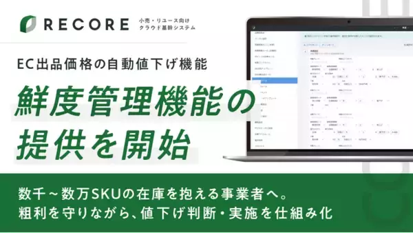 小売・リユース向けクラウド基幹システムRECORE、EC出品価格の自動値下げ機能「鮮度管理機能」の提供を開始