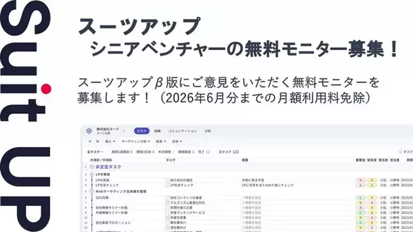 AIタスク管理・プロジェクト管理ツール「スーツアップ」、シニアベンチャーの無料モニター募集