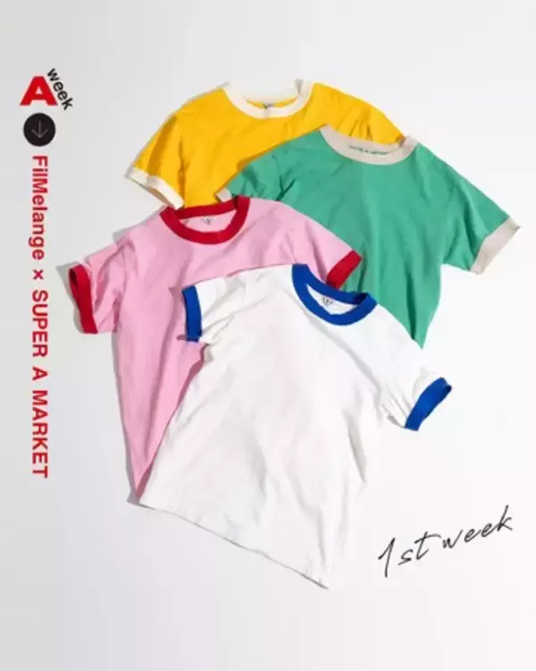 スーパー エー マーケット 青山・新宿・京都の3店舗で日本のカットソーブランド、フィルメランジェとの別注Tシャツを4月12日(金)から数量限定で発売いたします。