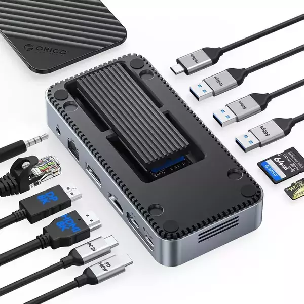 ORICO、ドッキングステーションとM.2 SSDケースを一体化した多機能ドックを発表--8K/4Kデュアル出力・10Gbps転送・100W PD充電・最大8TB拡張を1台に集約
