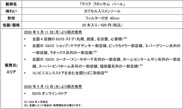 「IQOS ILUMA」シリーズ専用たばこスティック「TEREA」から「テリア ブロッサム パール」を2026年5月11日（月）より順次発売