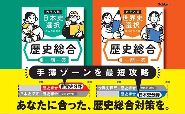 「共通テストの1/4を占める「歴史総合」。日本史選択／世界史選択、それぞれに特化した対策を。選べる2冊の『歴史総合一問一答集』が登場！」の画像