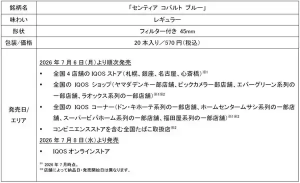 「IQOS ILUMA」シリーズ専用たばこスティック「SENTIA (センティア)」から 「センティア コバルト ブルー」を2026年7月6日（月）より順次発売