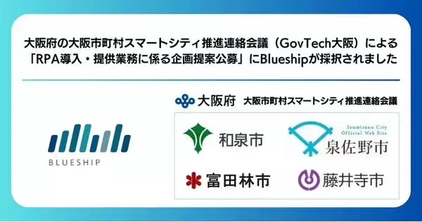 大阪府の大阪市町村スマートシティ推進連絡会議（GovTech大阪）による「RPA導入・提供業務に係る企画提案公募」にBlueshipが採択されました