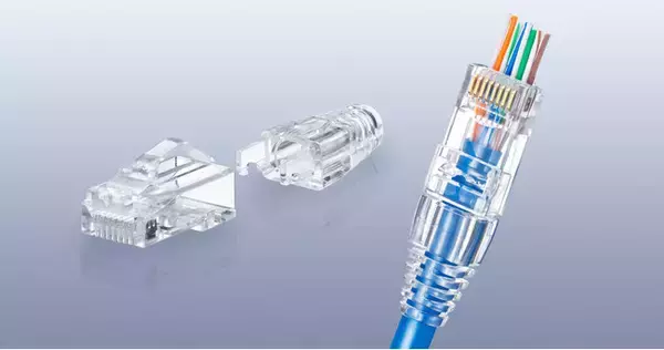 スピーディーにケーブルを加工できる貫通式で、折れにくく、確実な差し込み感を実現したCAT6A/6用LANコネクタを発売