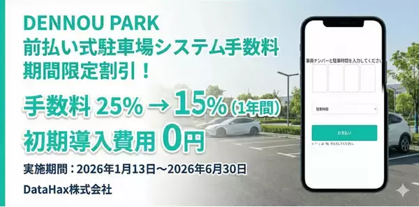 「DENNOU PARK」前払い式駐車場のシステム手数料を期間限定割引！手数料25％→15％ + 初期導入費用無料キャンペーン
