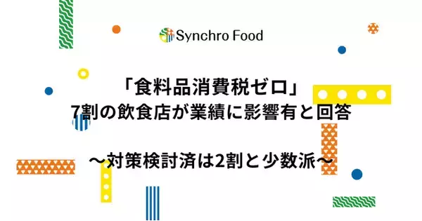 「「食料品消費税ゼロ」7割の飲食店が業績に影響有と回答～対策検討済は2割と少数派～」の画像