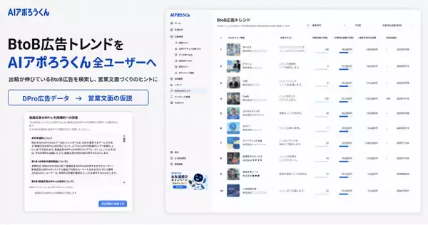 AI営業ツール「AIアポろうくん」、BtoB広告トレンド機能を全ユーザーへ。出稿増加が推定される広告表現を営業文面づくりに活用