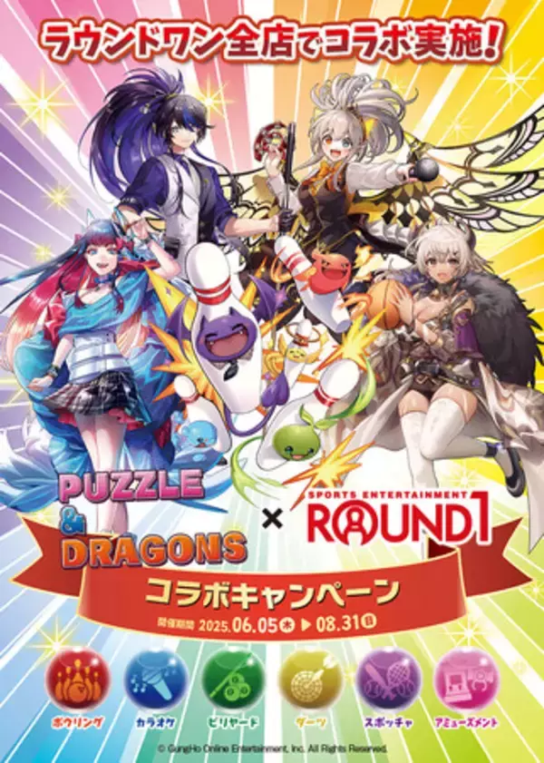 【パズル＆ドラゴンズ】複合型エンターテインメント施設「ROUND1」とコラボキャンペーン実施！